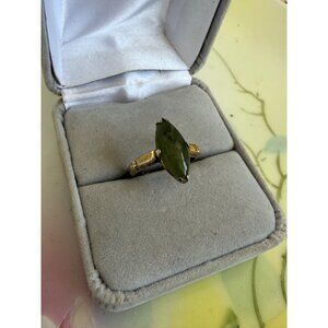 Vintage 70s Sterling Gold Vermeil Marquis Jade Ring Size 4 3/4